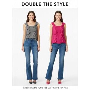 Ruffle tank top set of 2. gray and hot pink (pre-loved) size S